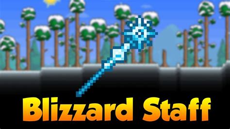 Der Blizzard Stab ist eine automatisch feuernde magische Waffe, die einen Sturm mit spitzen Eiszapfen beschw&246;rt. . Blizzard staff terraria